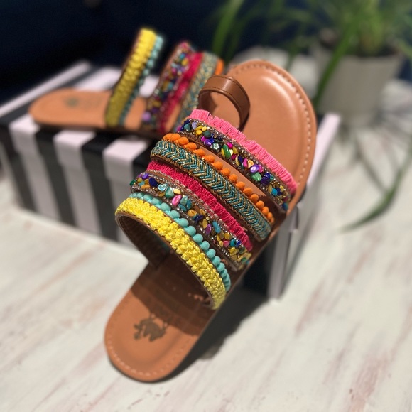 Neon Lively Boho Camel Threads Sandals ✨ - Picture 2 of 4